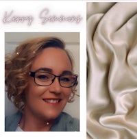 a photo of a woman with glasses and a piece of fabric