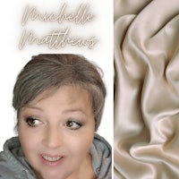 a photo of a woman with a beige hair and a piece of fabric