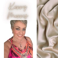 a woman in a pink top with the words kerry morris