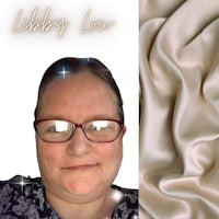 a photo of a woman with glasses and a piece of fabric