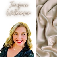 jacqueline wilson with a beige silk fabric