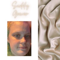 a photo of a woman with blond hair and a piece of fabric