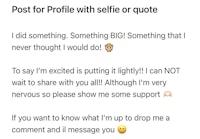 post profile with selfie and quote