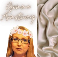 a woman in glasses is wearing a headband with the words germana armstrong