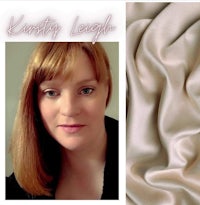 a photo of a woman with red hair and a piece of fabric